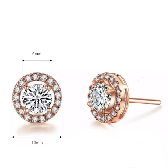 New 18K Rose Gold Round Diamond Stud Earrings - Picture 2 of 3